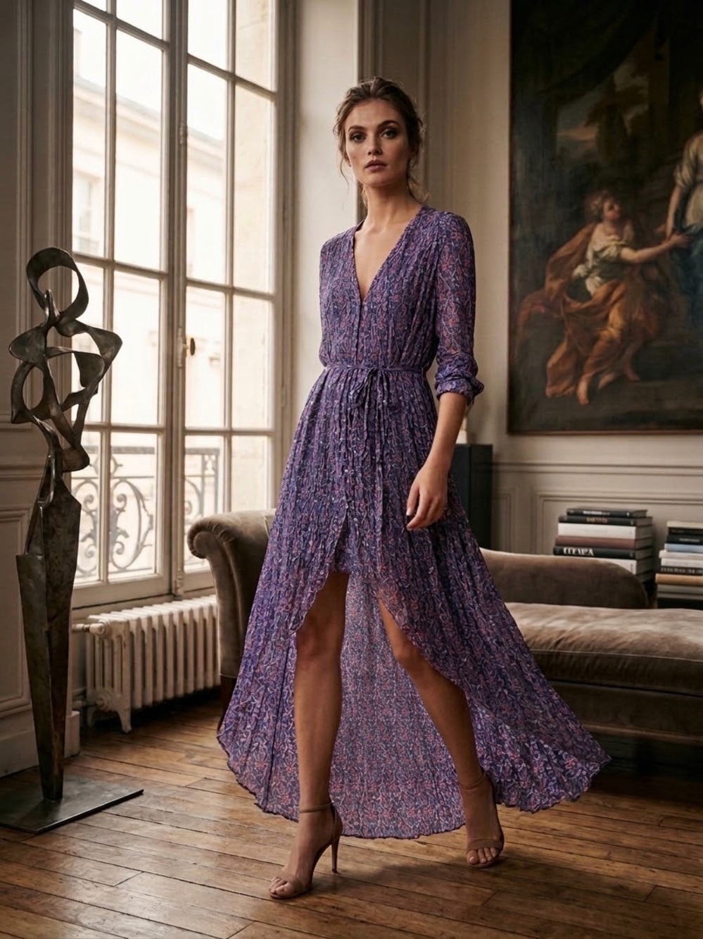 Berenice Paris Viscose Silk River High-Low Maxi Dress Size 34 US XS / S